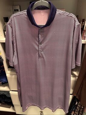 Greyson Men’s Purple Micro-Triangle Polo with Navy Trim